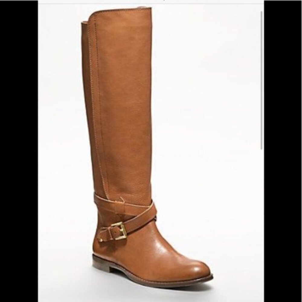 COACH NEW Monique Cognac Leather Tall Knee Boots Flat Minimalist Riding Tan 6